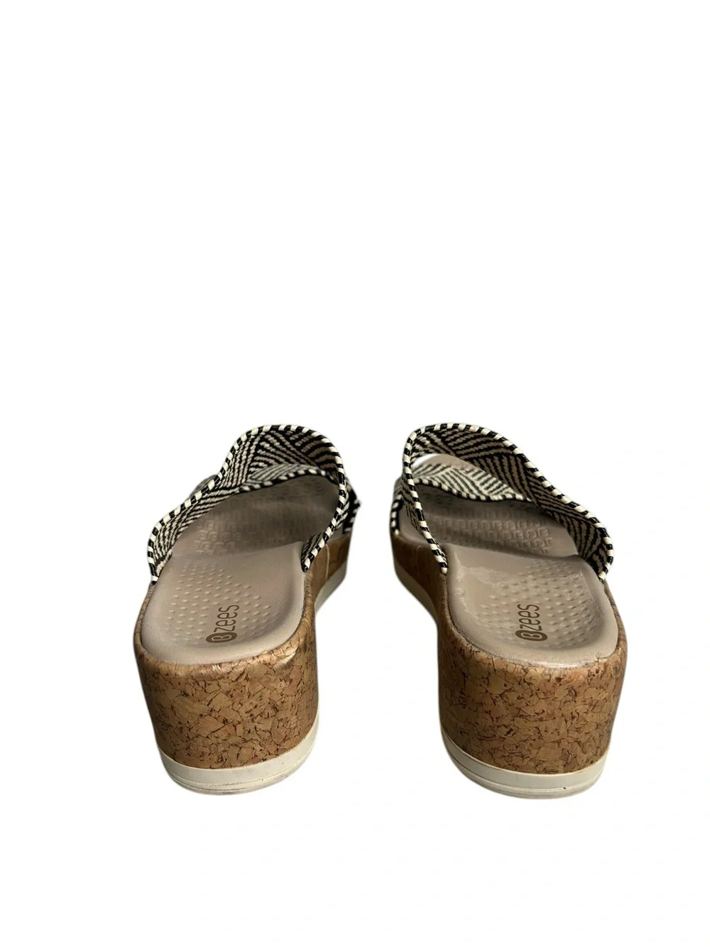 BZEES LifeStride Resort Wedge Sandal BLACK/MULTI RAFFIA FABRIC Women’s Size 7.5